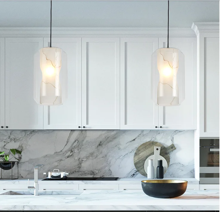 

NEW Creative post-modern cafe restaurant bar clothing store bedside imitation marble glass texture chandelier