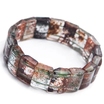 

Genuine Colorful Natural Phantom Quartz Gemstone Bracelets Bangle Women Female Stretch Rectangle Bead Crystal Bracelet 18*13*7mm