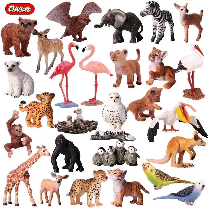 Oenux Simulation Small Size Animals Figurines Miniature Bird Peafowl Dolphin Flamingo Action Figures Toy For Kids Birthday Gift