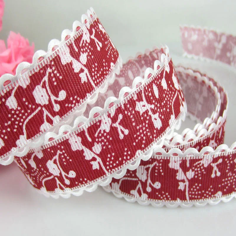 

1Roll 20yards 1" Printed Flower Lace Fabric Trim Ribbon For Craft Wedding Scrapbook gift wrap ribbons 25mm