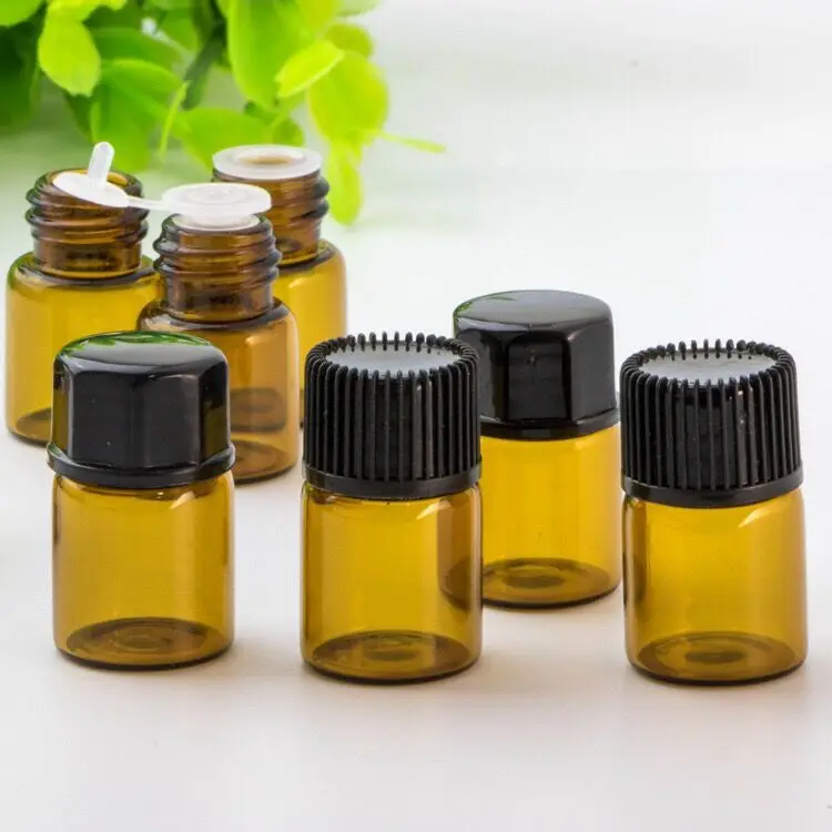 5pcs 1ml 2ml 3ml 5ml Mini Amber Liquid Glass Bottle with Orifice Reducer and Cap Small Essential Oil Vials Glass Jars Bottles