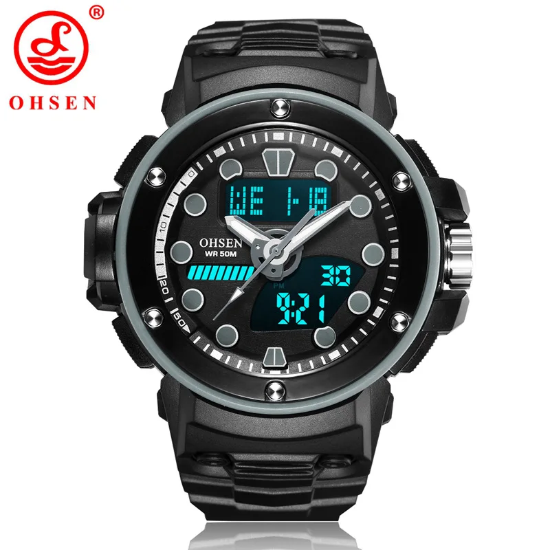 Ohsen Digital Watch Men Military Army Sport Watch Date Calendar Led Electronics Watches Black
