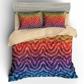 

3D Digital Printing Geometric Diagonal Wave Chevron Pattern Paisley Rainbow Duvet Cover Sets