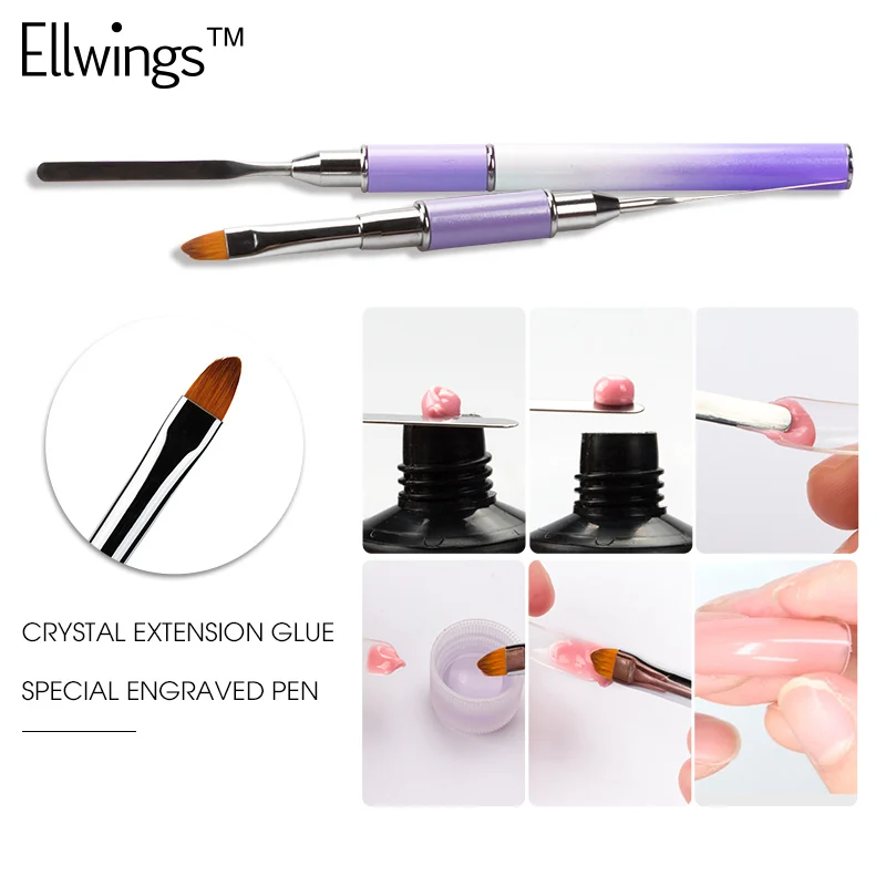 Ellwimgs Poly Gel Brush Nylon Hair Nail Brushes Pen for Building UV Gel