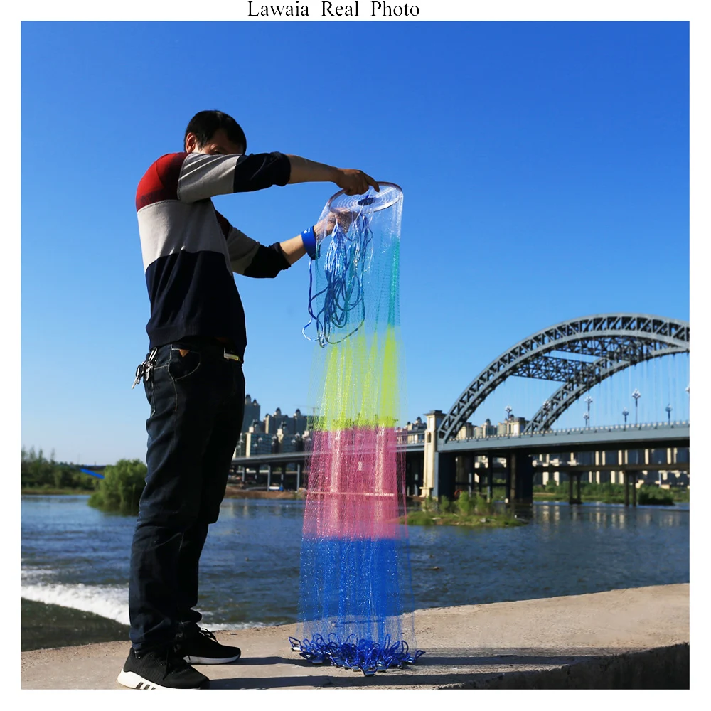 

Lawaia New Hand Cast Net Hand Throw Fishing Nets Aluminum Ring Small Mesh American Style Cast Nets With Iron Sinker Fishing Tool