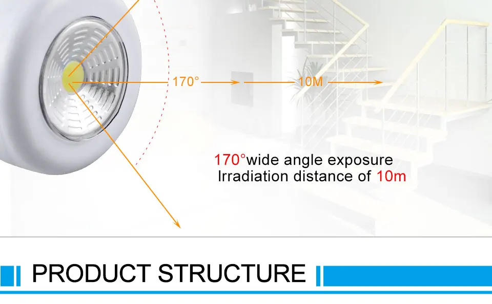 Press Switch Wireless LED Under Cabinet Light Sticker for Wardrobe Kitchen Closet Wall Stair Light Battery Powered (4)