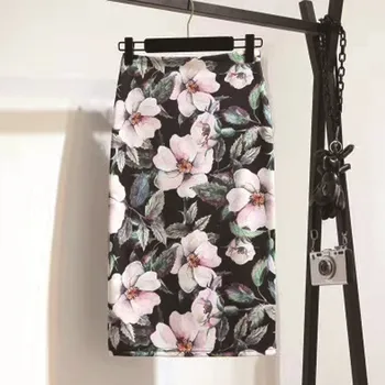

new ladies skirt summer flower print Slim sexy work skirt pencil half-length straight skirt casual knee-length skirt mediu