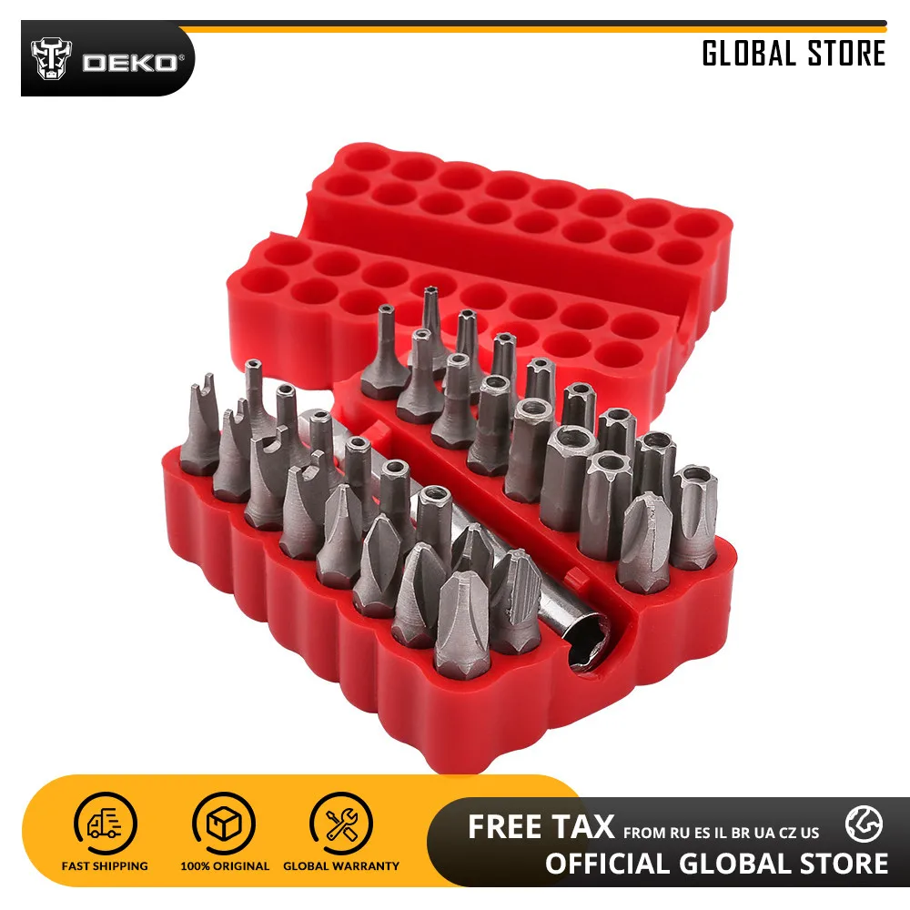 

DEKO PT008 33pcs Chrome-vanadium Steel Security Bit Set with Tamper Proof Torq Spanner Torx Hex Star Screwdriver Bits Set