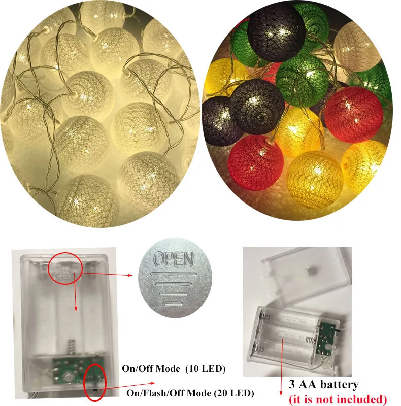 Szvfun 3 м 20 ватных шариков струнный светильник s батарея диаметром 6 см тайский ватный шар светильник шары цепь гирлянда светильник s вечерние Рождественский светильник s