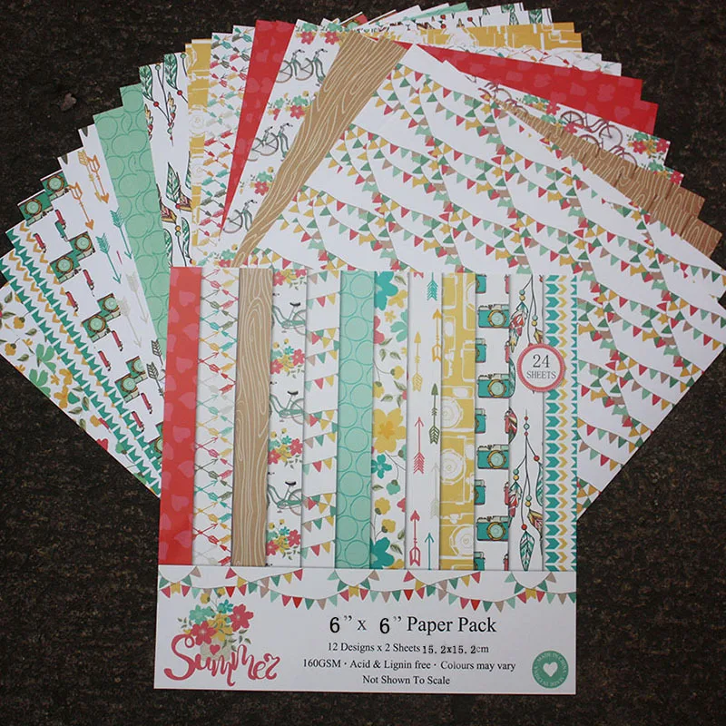 

12pcs/Pack 6*6inch Summer Patterned Paper Pack for Scrapbooking DIY Happy Planner Card Making Journal Project
