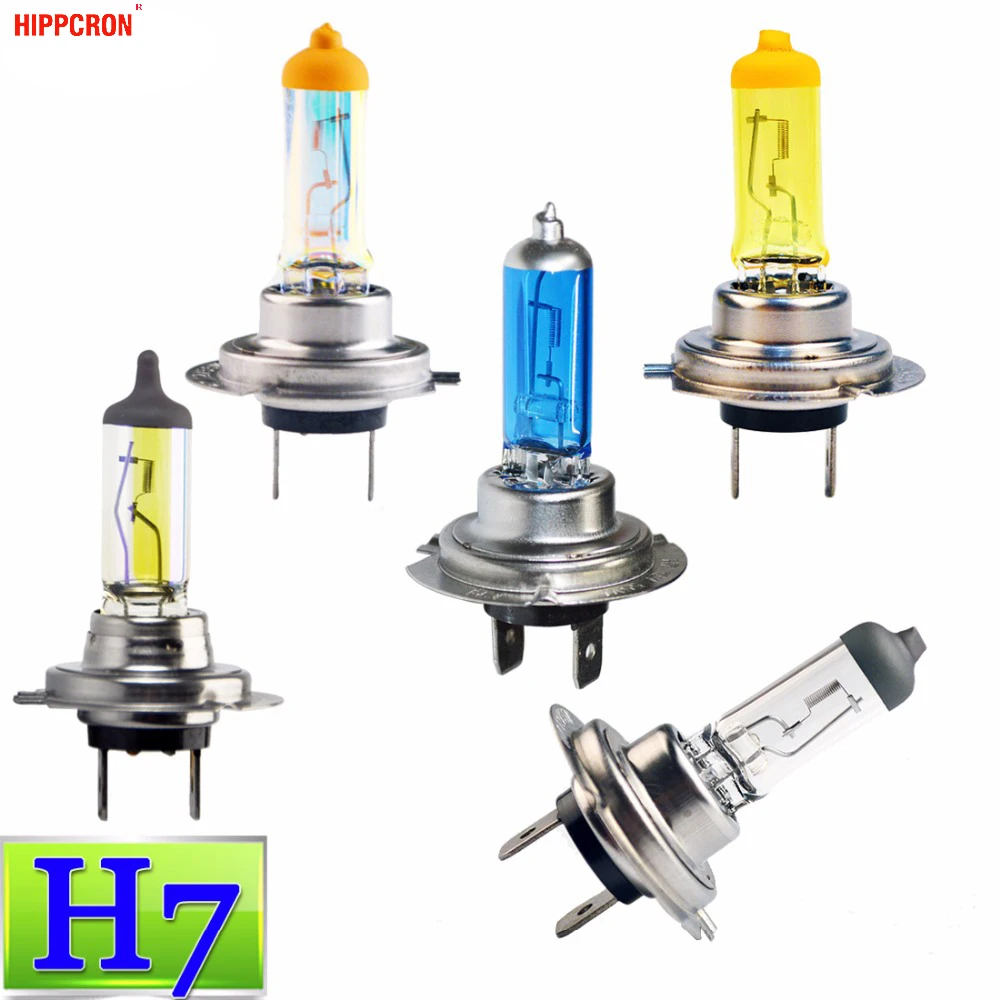 

hippcron H7 Halogen Bulb 12V 55W/100W Clear Super White Yellow Rainbow Blue ION Yellow Quartz Glass Car Headlight Lamp