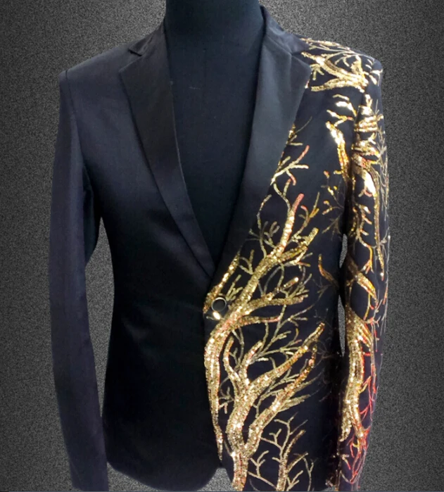 Тонкий мужской костюм Блейзер красный/черный золотой блестки вышивка модный мужской костюм сценический костюм Звезда концертный пиджак
