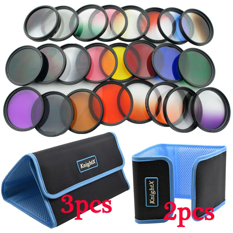 

KnightX 24 pcs Color Lens graduated Filter Red ND For Canon nikon d3200 d3300 d5500 d5300 1200D 750D Camera 52MM 58MM 52 58 mm