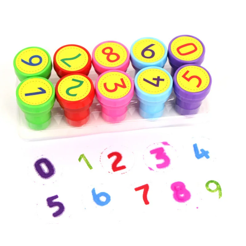 10pcs/set Cute Animal Smile Cartoon Reviews Encouraging Students Children's Seal Reward Kids Children Circular Stamps Toys