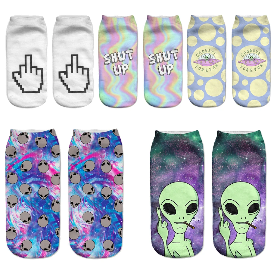 

[COCOTEKK]Creative Novelty Alien Women Socks Dot polka Planet Space Socks Universe Galaxy Funny Socks Ghost Gesture Calcetines