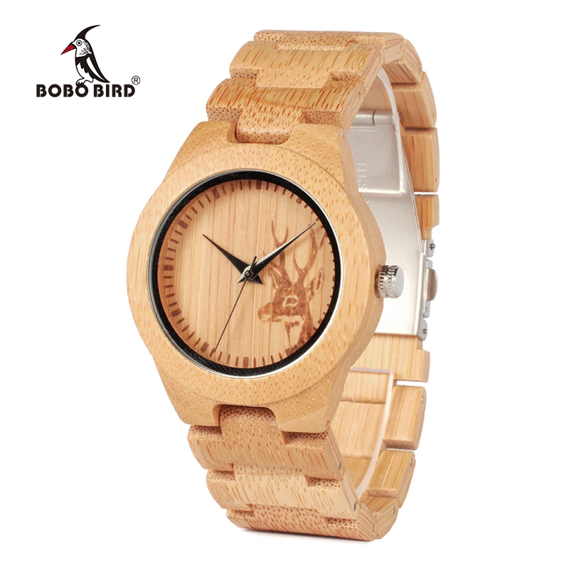 BOBO BIRD V-D28 Wooden Mens Watch Engraving Reindeer Design Bamboo Quartz Clock With Folding Clasp reloj de los hombres BOBO BIRD V-D28 Wooden Mens Watch Engraving Reindeer Design Bamboo Quartz Clock With Folding Clasp reloj de los hombres