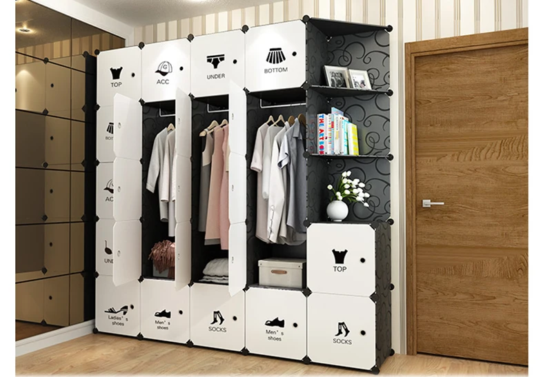 DIY Bedroom Wardrobe Storage Simple Furniture Fold Portable Storage Cabinet Assembly Rack Multi-grid Wardrobe Thickening