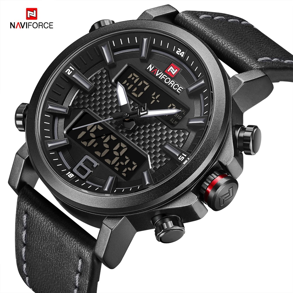 Часы наручные NAVIFORCE Мужские Цифровые Спортивные кварцевые в стиле милитари с