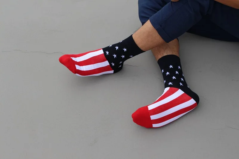 3 пары в партии, высококачественные мужские носки, хлопковые носки в полоску с американским флагом и звездами, сезон осень-зима, повседневные теплые носки с флагом США