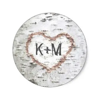 3.8cm Birch Bark Heart Rustic Wedding Classic Round Sticker | Дом и сад