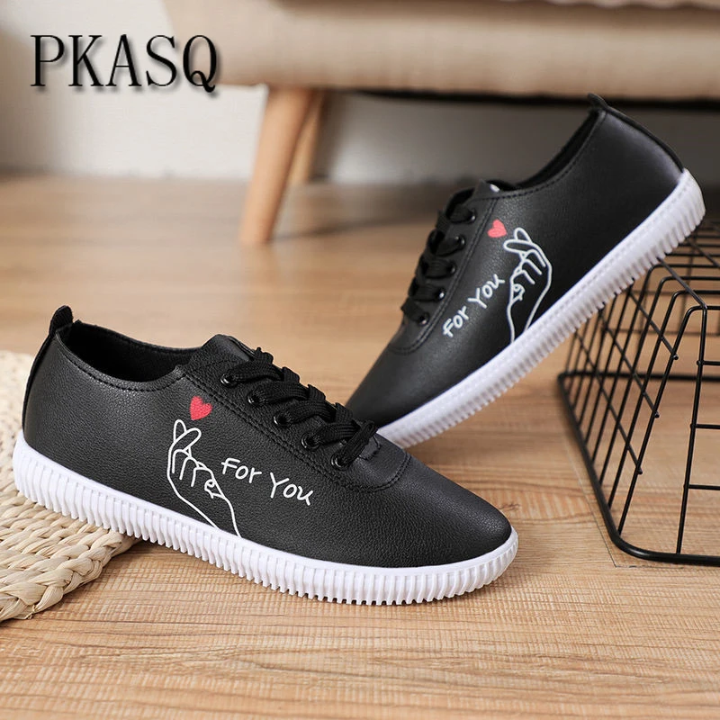 

PKSAQ White Canvas Women Sport Shoes Cartoon Print Women's Vulcanize Shoes Sneakers Women Rubber Sole Zapatillas Mujer