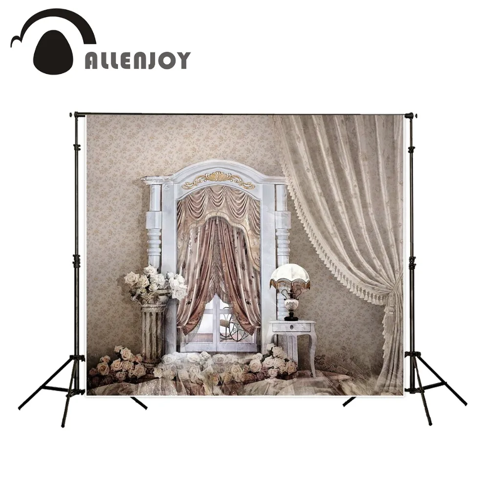 

5x7ft European curtain Photography Backdrop Windowsill retro flower lamp background for photography studio Allenjoyhome 2016