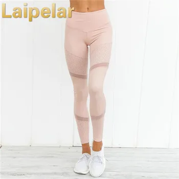 

Laipelar 2018 New Fashion Women Pink Leggings Bodycon Mesh Patchwork Elastic Workout Slim Fit GYMs Yoging Sporting Leggins