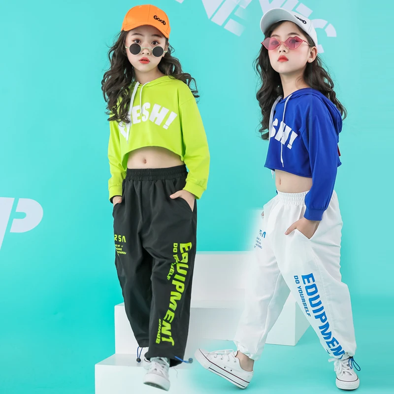 Kids Hip Hop Outfits Cropped Hoodie Sweatshirt Shirt Tops Casual Pants for Girl Dance Costume Wear Ballroom Dancing Clothes