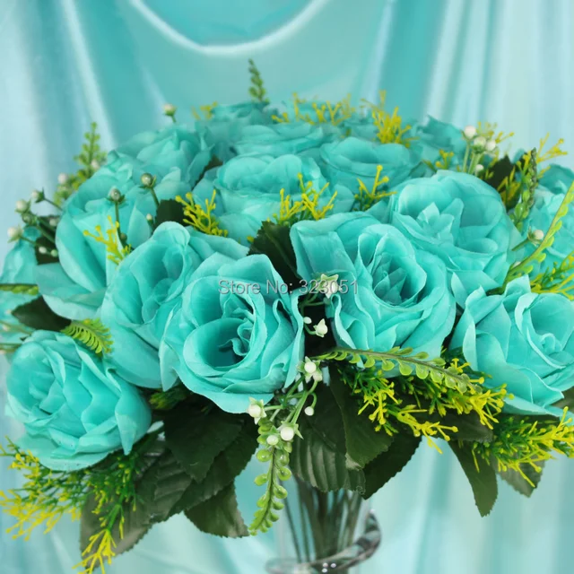 Tiffany blue Rose Silk flower Wedding Bouquet Wedding props wedding decoration wholesalein