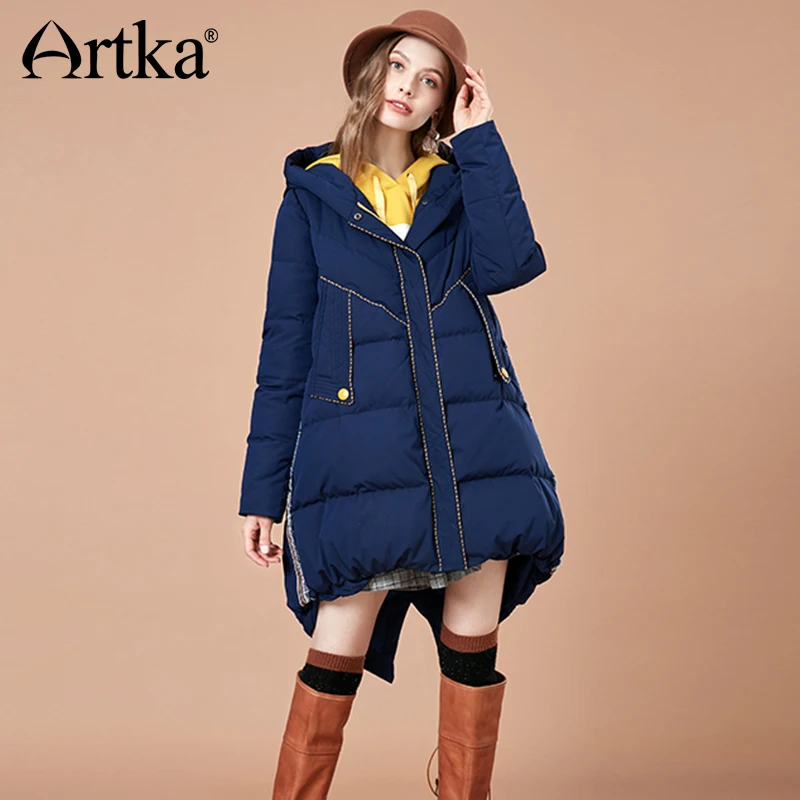 

ARTKA New Fashion 2018 Winter Women's 90% White Duck Down Jacket Long Down Coat Star Letter Pattern Hooded Parka ZK10087D