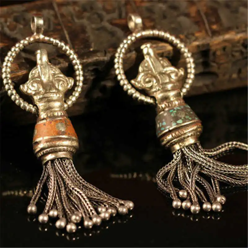 

TBP671 Nepal Indian handmade vintage Tassel big pendants Genuine Tibetan Ethnic Jewelry