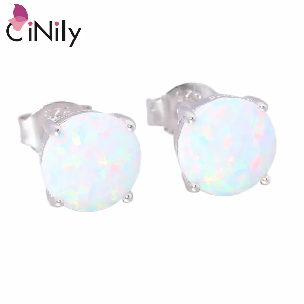 Женские серьги гвоздики из серебра 925 пробы 8 мм|white fire opal|925 sterlingsilver silver |