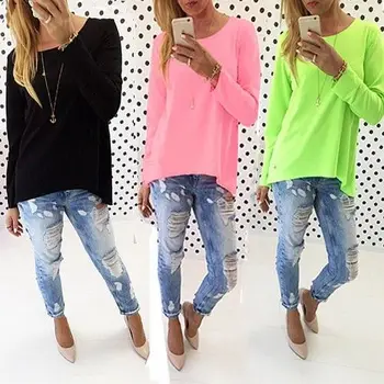 

Women's Casual Loose Pullover Shirt Long Sleeve Tops Shirt Blouse Tunic Blusas Femininas