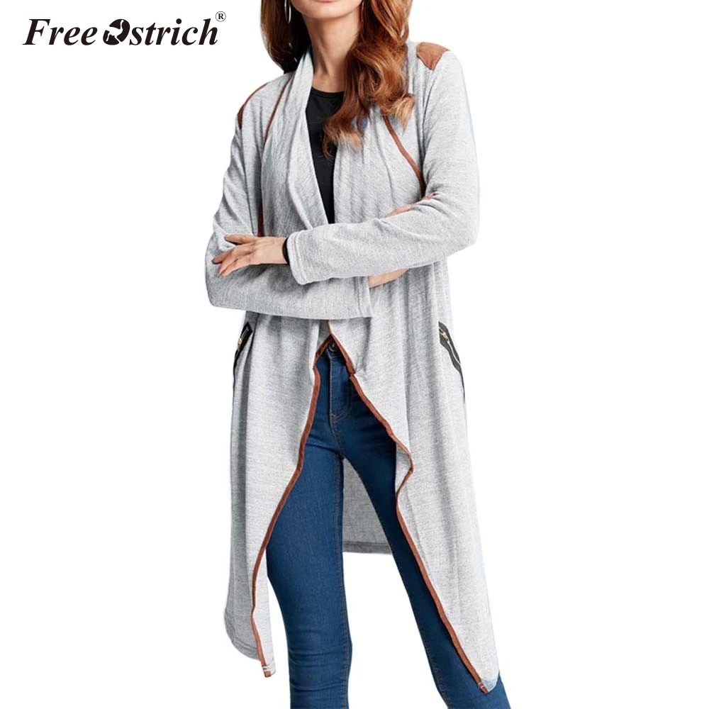 

Free Ostrich Knitted Coat Women Long Cardigan Casual Solid Zipper Pocket Loose Oversized Coat Elegant casaco feminino