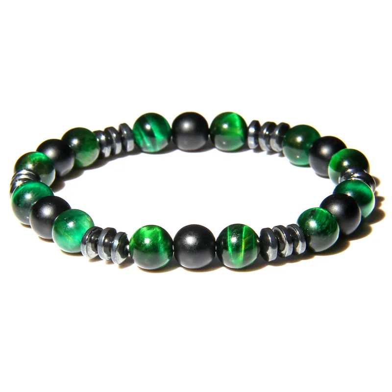 

Natural Green Tiger Eye Stone Beads Bracelet Classic Black Matte Onyx Beads Charm Bracelet Protect Health Jewelry For Women Men