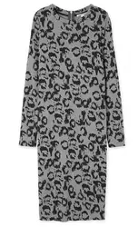 Хлопок леопардовая расцветка Женская мода Середина длинный пуловер свитер платье О-образным вырезом XXS/xs/M/L/ XL