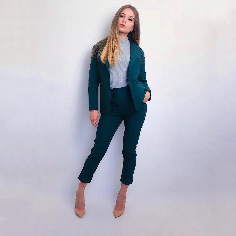 Work Pant Suits OL 2 Piece Set for Women Business interview suit set uniform smil Blazer and Pencil Pant Office Lady suit