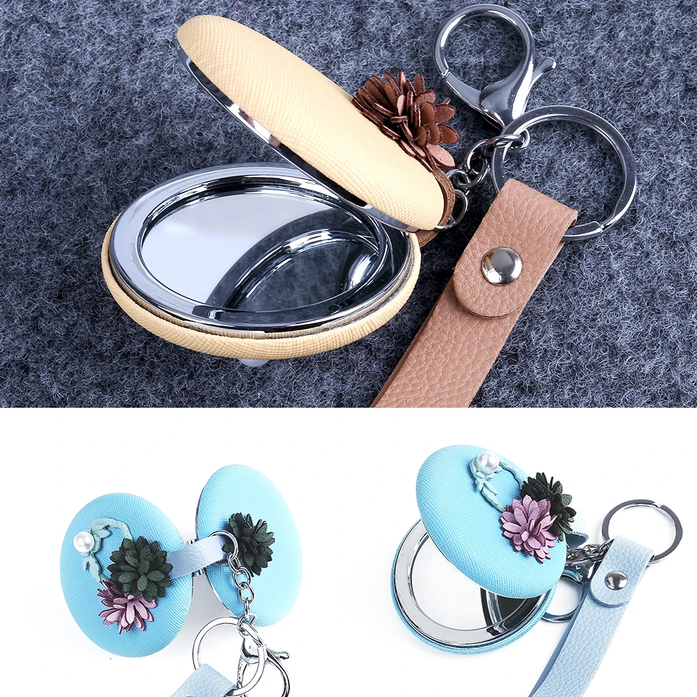 Fashion Creative Cosmetic Mirror Keychain Mini Round Mirror Keyrings Double Faced Folding