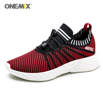 

ONEMIX running shoes for men Light Weight Wearable red Sport Shoes slip on Sneakers Outdoor Travel Walking Jogging Footwear
