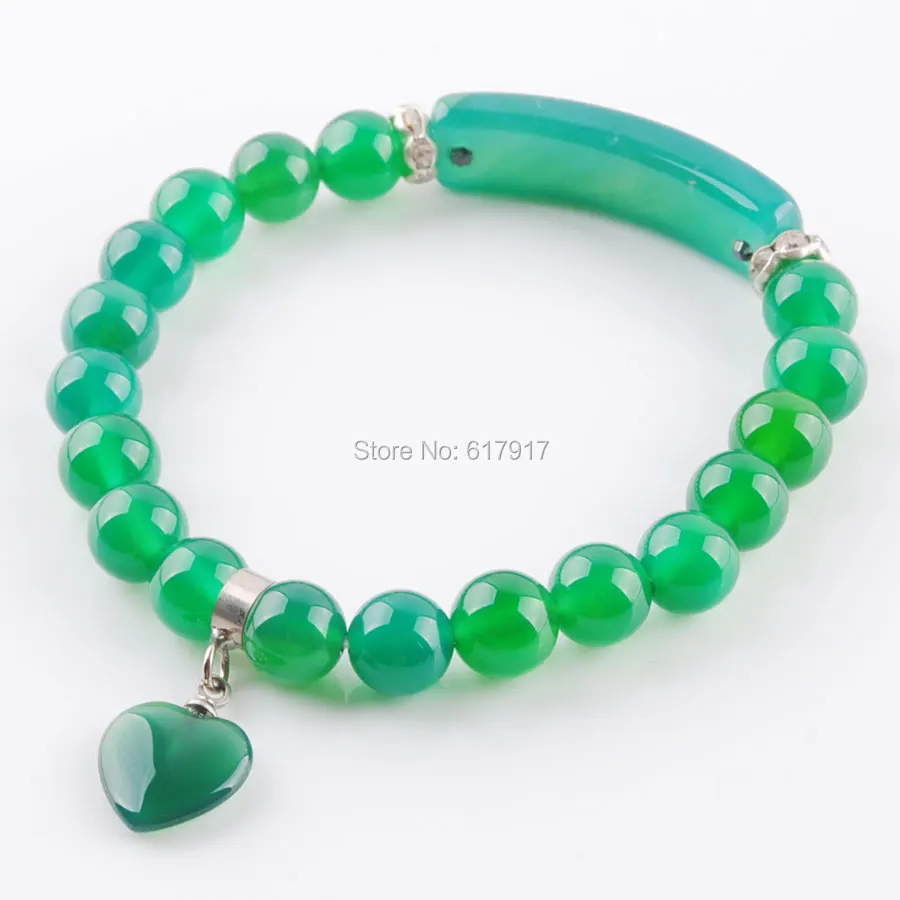 Натуральные каменные бусины, зеленые Агаты, браслеты и браслеты в форме сердца, серебряные цвета, подходящие для женщин, ювелирные изделия, подарки для любви, TK3320