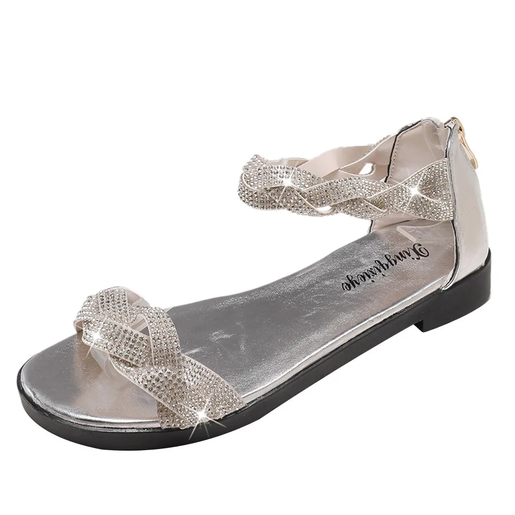 

SAGACE Sandals Woman Shoes Rhinestone Straps With Shiny Cross Silver Low-heeled Classics Popular Sandals Women Summer Shoes