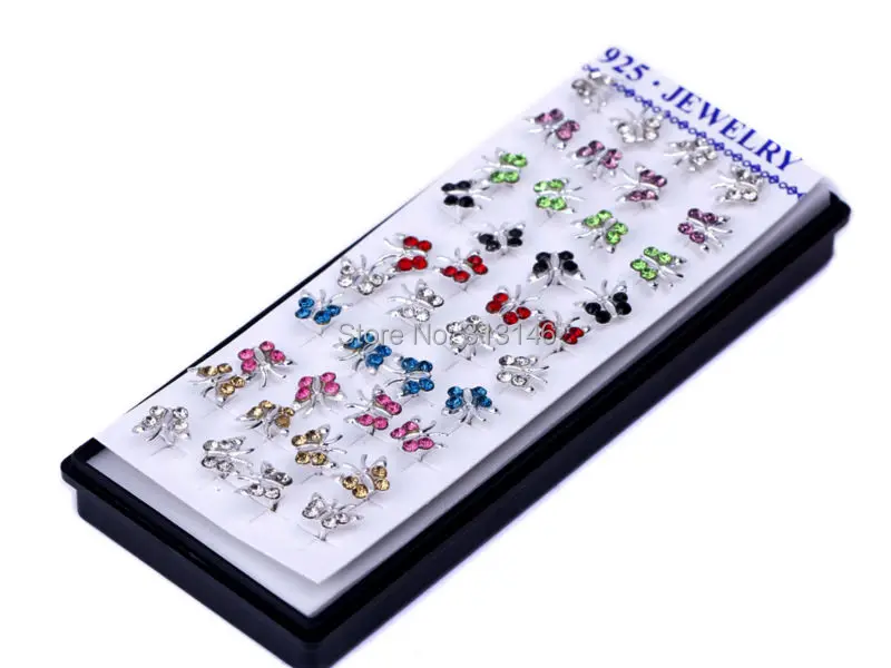

Bulk Wholesale Lots Fashion Jewelry 40pcs/lot Silver Color Mixed Pierced Butterfly Crystal Stud Ear Earrings for Women with Box