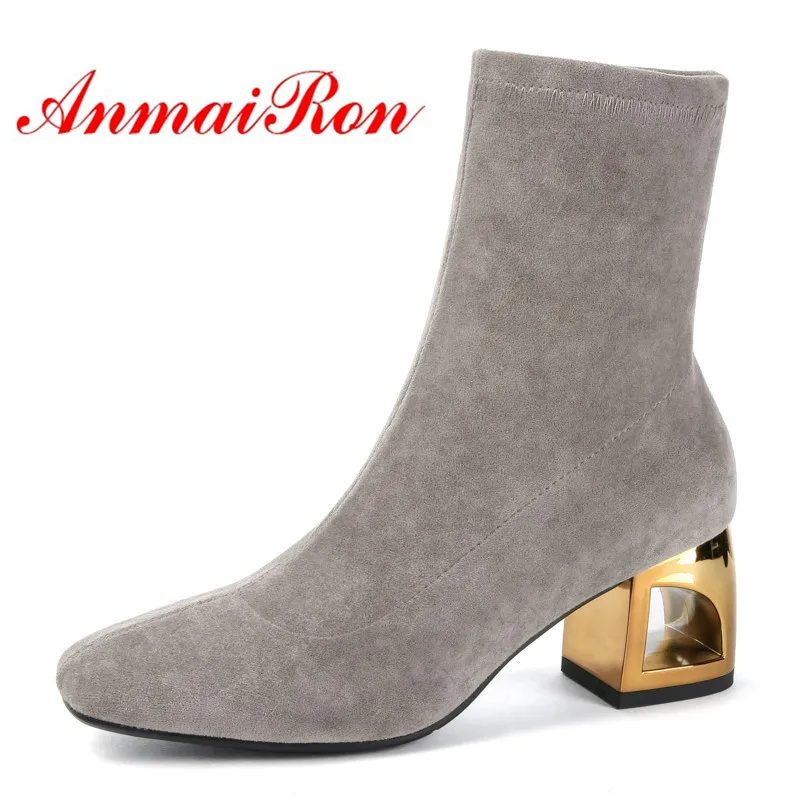 

ANMAIRON Fashion Ankle Boots for Women High Heels Size 34-43 Winter Boots Square Toe Shoes Woman Thick heels CR908