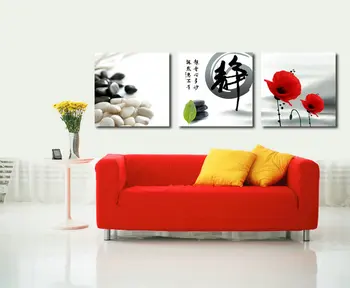 

3 Piece Red Flowers and stones Modern Giclee Canvas Prints Home Wall Decor Canvas Picture Ar Print Painting On Canvas Artworks