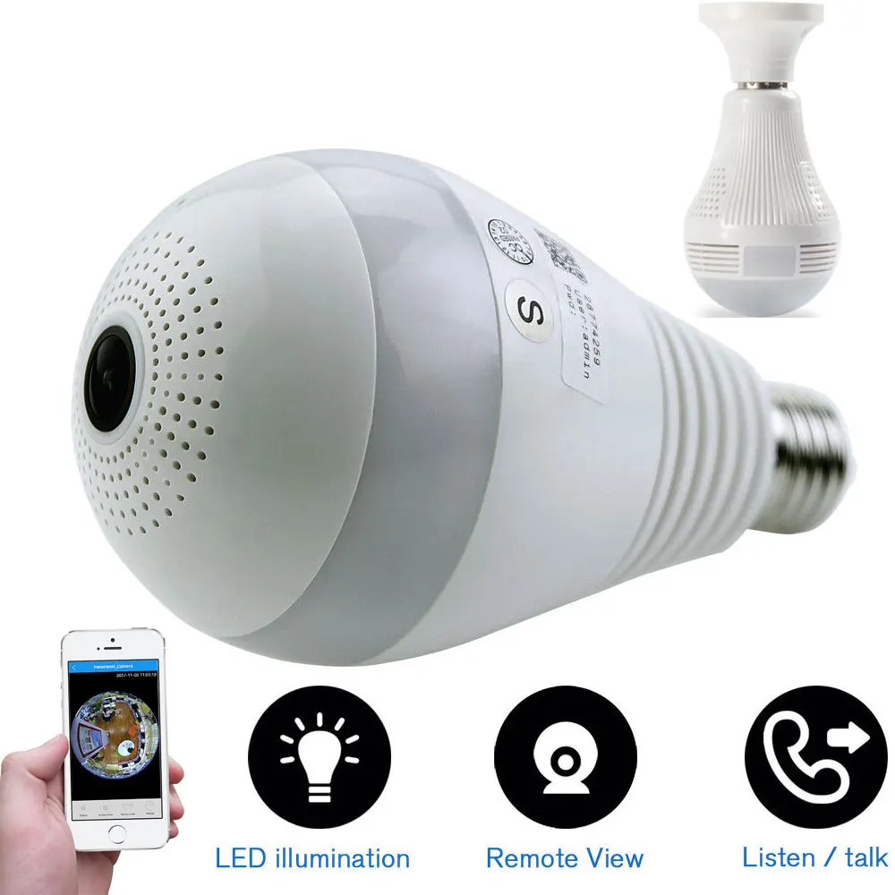 

1080PH 360 degree Wireless IP Bulb Light FishEye 3D VR 1.3MP WiFi Camera Panoramic With 16gb SD Card Mini Security IP Camera