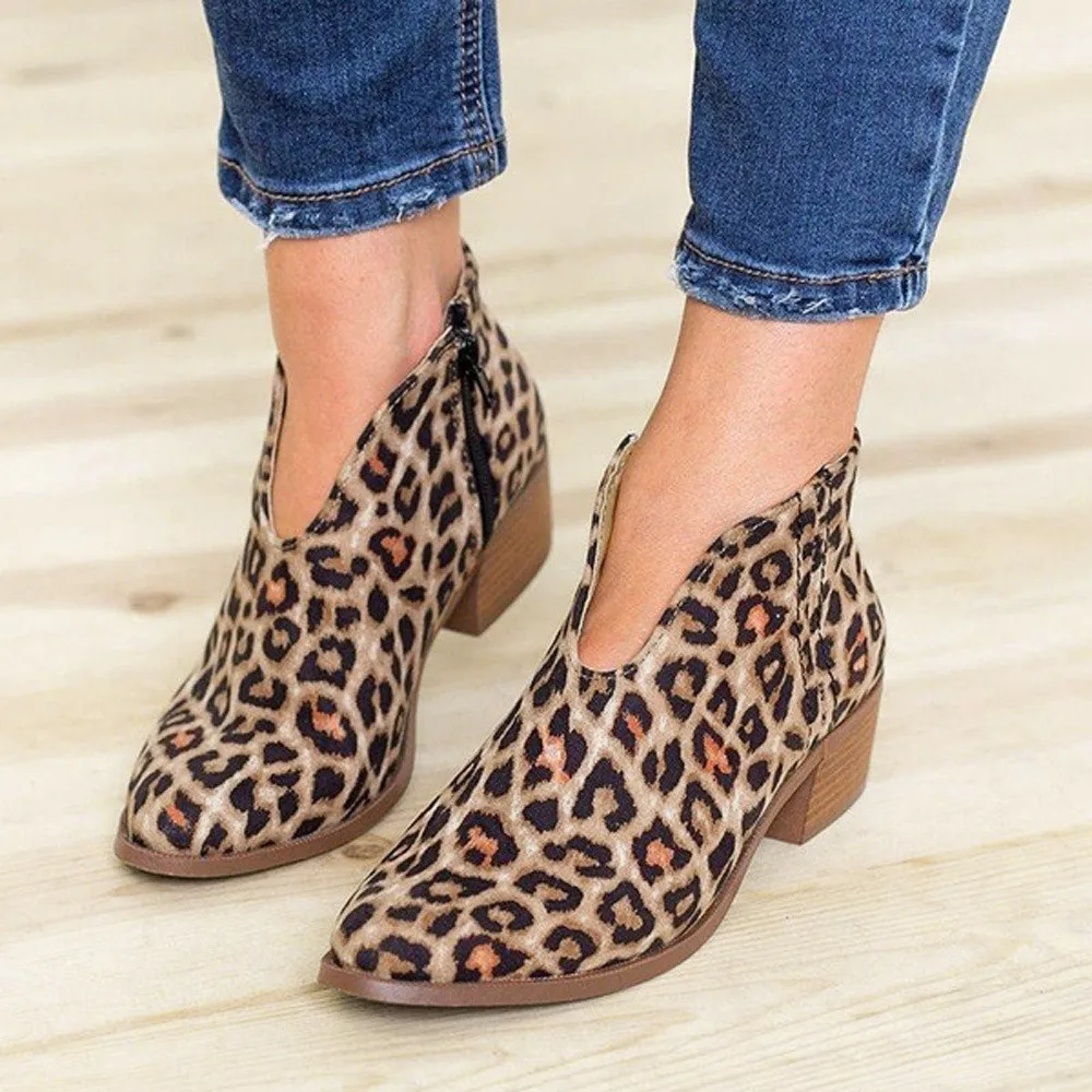 Women Ankle Boots Square Low Heel Multi Color Suede Boots Zipper Boots