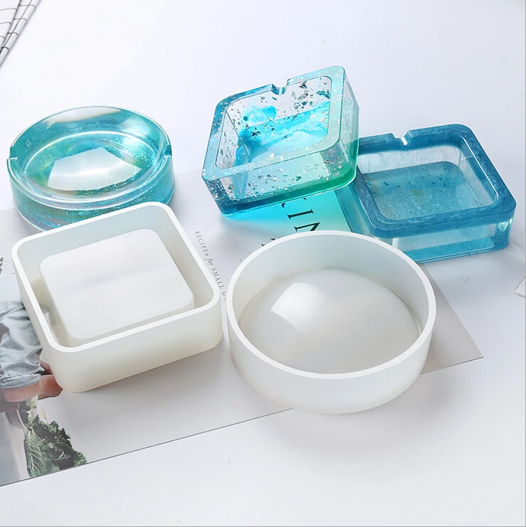 

1pcs Transparent Ashtray Flexible Silicone Mold Epoxy Resin Round Square Mould For DIY Jewelry Making Craft Tools
