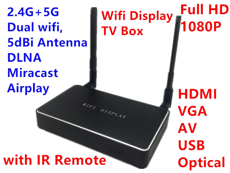 Full HD 1080P HDMI медиаплеер VGA+ AV двойной WiFi 5dbi антенна DLNA Miracast Airplay для смартфонов Android IOS Windows