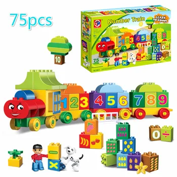 

75pcs Large particles Numbers Train Building Blocks Bricks Compatible duploINGlys Toys for children