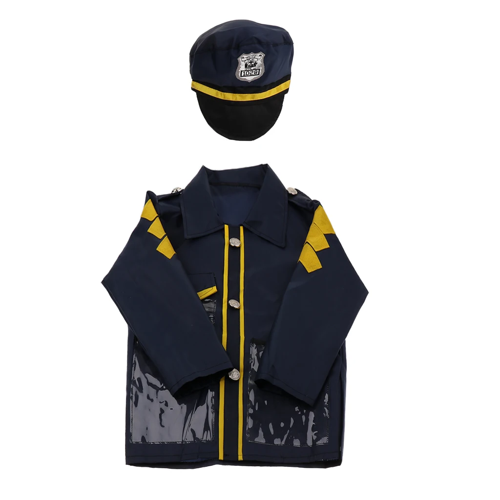 2 Sets Children Fire Chief & Police Man Role Play Costume Halloween Cosplay Set Polyester fabric waterproof materials 